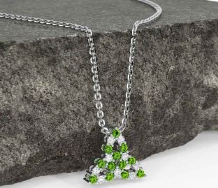 Diamond Peridot White Gold Celtic Trinity Knot Necklace