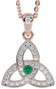Diamond Emerald Rose Gold Silver Celtic Trinity Knot Necklace