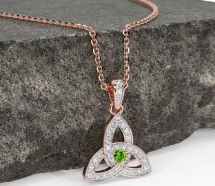 Diamond Peridot Rose Gold Silver Celtic Trinity Knot Necklace