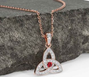 Diamond Ruby Rose Gold Silver Celtic Trinity Knot Necklace