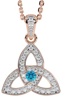 Diamond Topaz Rose Gold Silver Celtic Trinity Knot Necklace