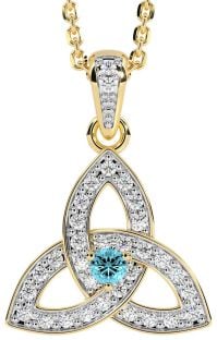 Diamond Aquamarine Gold Silver Celtic Trinity Knot Necklace