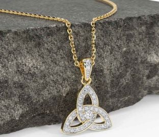 Diamond Gold Silver Celtic Trinity Knot Necklace