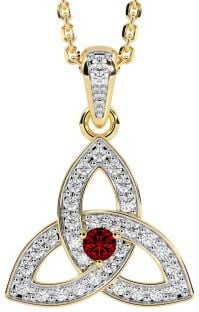 Diamond Garnet Gold Silver Celtic Trinity Knot Necklace