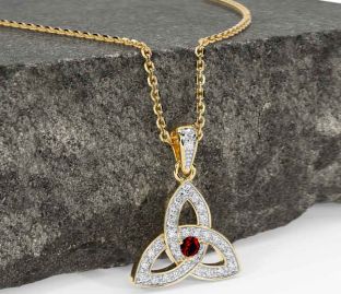 Diamond Garnet Gold Silver Celtic Trinity Knot Necklace