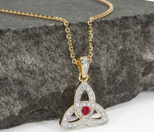Diamond Ruby Gold Silver Celtic Trinity Knot Necklace