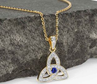 Diamond Sapphire Gold Silver Celtic Trinity Knot Necklace