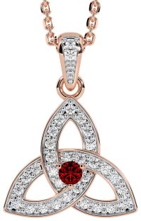 Diamond Garnet Rose Gold Celtic Trinity Knot Necklace