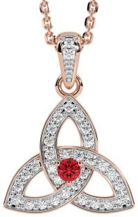 Diamond Ruby Rose Gold Celtic Trinity Knot Necklace