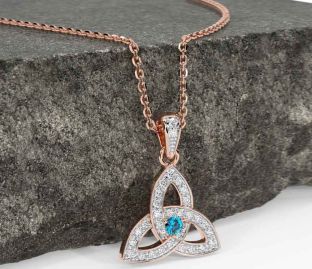 Diamond Topaz Rose Gold Celtic Trinity Knot Necklace