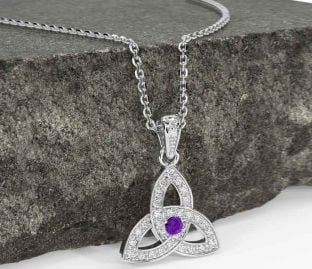 Diamond Amethyst Silver Celtic Trinity Knot Necklace