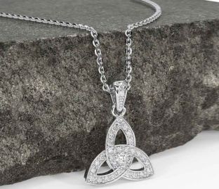 Diamond Silver Celtic Trinity Knot Necklace
