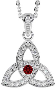 Diamond Garnet Silver Celtic Trinity Knot Necklace