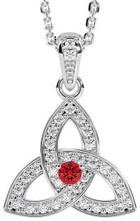 Diamond Ruby Silver Celtic Trinity Knot Necklace