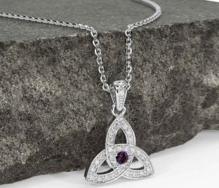 Diamond Alexandrite White Gold Celtic Trinity Knot Necklace