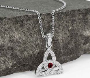 Diamond Garnet White Gold Celtic Trinity Knot Necklace