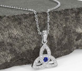 Diamond Sapphire White Gold Celtic Trinity Knot Necklace