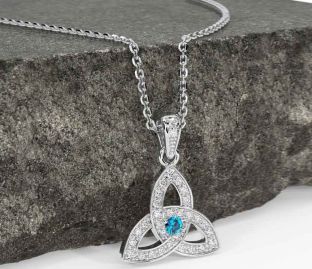 Diamond Topaz White Gold Celtic Trinity Knot Necklace