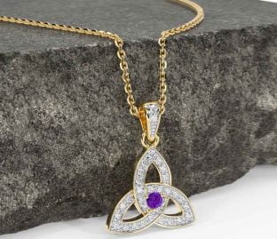 Diamond Amethyst Gold Celtic Trinity Knot Necklace