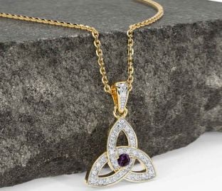 Diamond Alexandrite Gold Celtic Trinity Knot Necklace