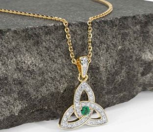Diamond Emerald Gold Celtic Trinity Knot Necklace