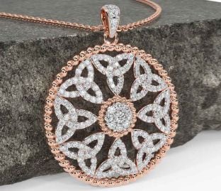 Diamond Rose Gold Silver Celtic Trinity Knot Necklace