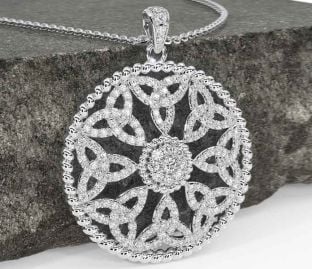 Diamond Silver Celtic Trinity Knot Necklace