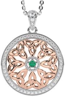 Diamond Emerald Rose Gold Silver Celtic Trinity Knot Necklace