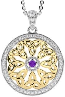 Diamond Amethyst Gold Silver Celtic Trinity Knot Necklace