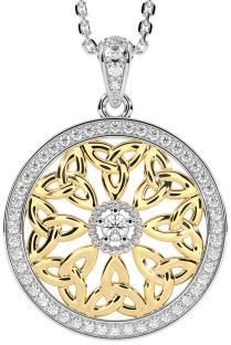 Diamond Gold Silver Celtic Trinity Knot Necklace