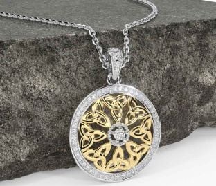 Diamond Gold Silver Celtic Trinity Knot Necklace