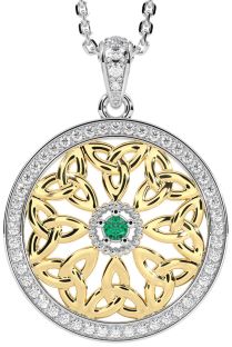 Diamond Emerald Gold Silver Celtic Trinity Knot Necklace