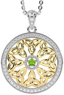 Diamond Peridot Gold Silver Celtic Trinity Knot Necklace