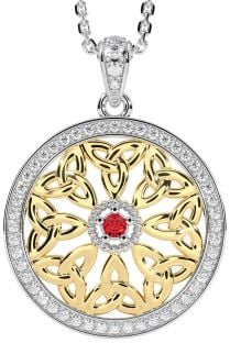 Diamond Ruby Gold Silver Celtic Trinity Knot Necklace