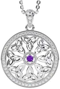 Diamond Amethyst Silver Celtic Trinity Knot Necklace