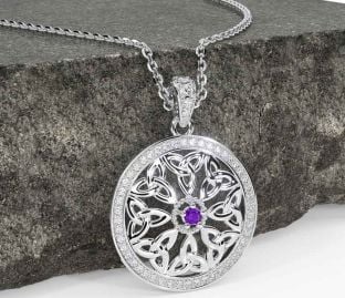 Diamond Amethyst Silver Celtic Trinity Knot Necklace