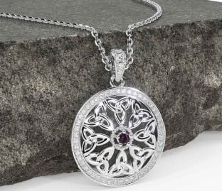 Diamond Alexandrite Silver Celtic Trinity Knot Necklace