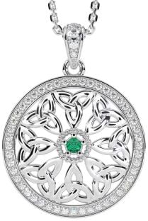 Diamond Emerald Silver Celtic Trinity Knot Necklace