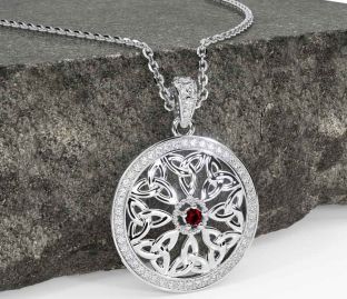 Diamond Garnet Silver Celtic Trinity Knot Necklace