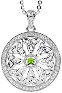 Diamond Peridot Silver Celtic Trinity Knot Necklace