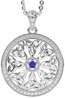 Diamond Sapphire Silver Celtic Trinity Knot Necklace