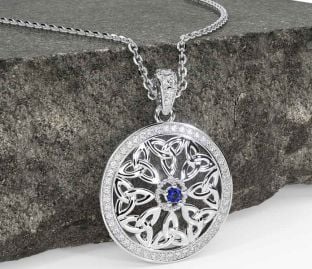 Diamond Sapphire Silver Celtic Trinity Knot Necklace