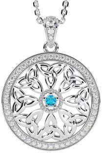 Diamond Topaz Silver Celtic Trinity Knot Necklace