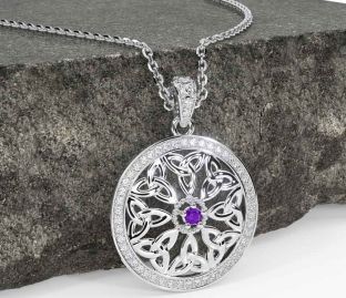 Diamond Amethyst White Gold Celtic Trinity Knot Necklace