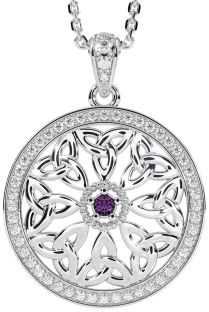 Diamond Alexandrite White Gold Celtic Trinity Knot Necklace
