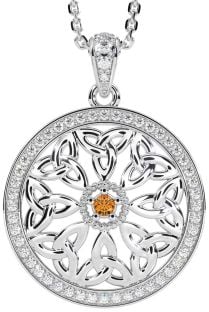 Diamond Citrine White Gold Celtic Trinity Knot Necklace