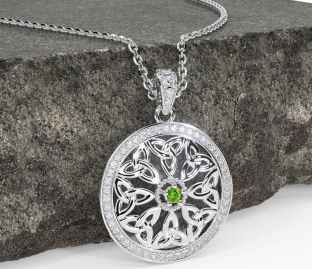 Diamond Peridot White Gold Celtic Trinity Knot Necklace
