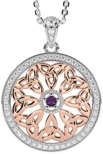 Diamond Alexandrite White Rose Gold Celtic Trinity Knot Necklace