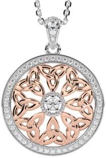 Diamond White Rose Gold Celtic Trinity Knot Necklace