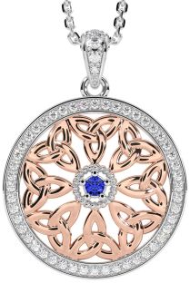 Diamond Sapphire White Rose Gold Celtic Trinity Knot Necklace